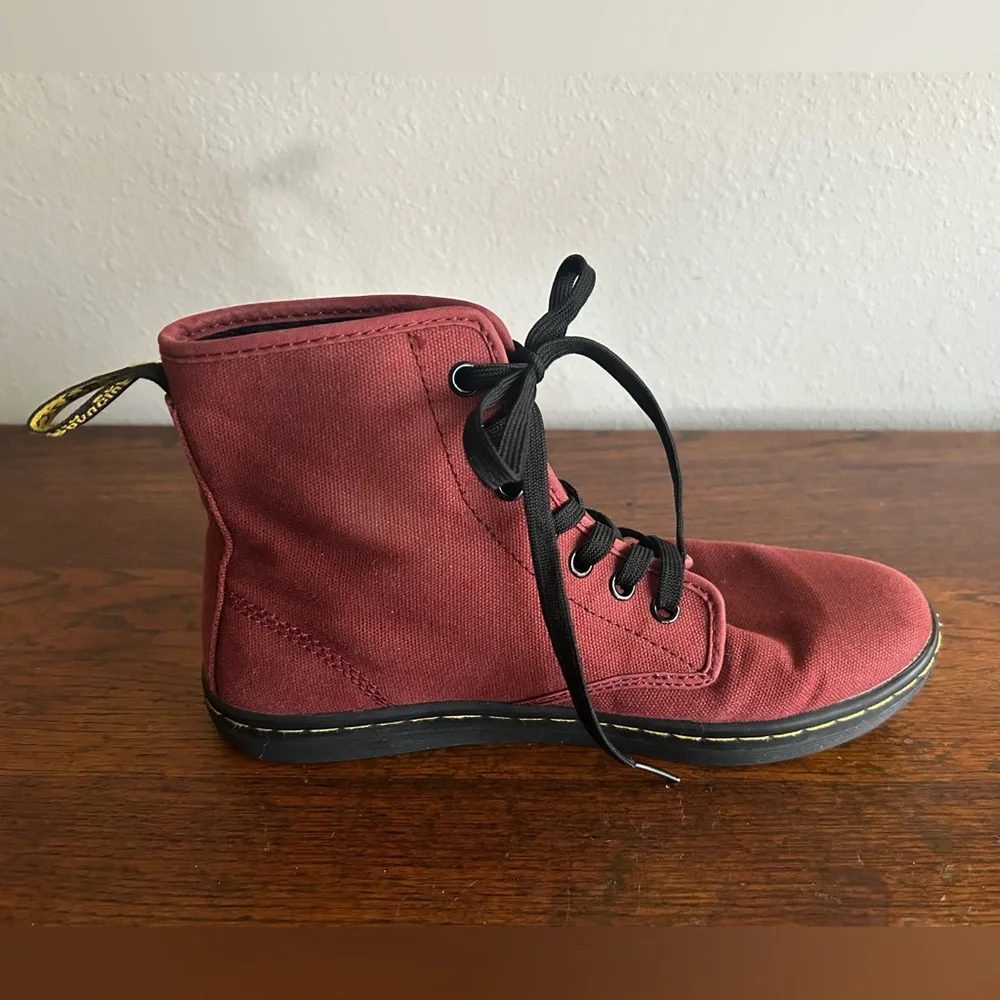Dr. Martens Women's Burgundy Canvas Ankle Boots - Picture 5 of 11